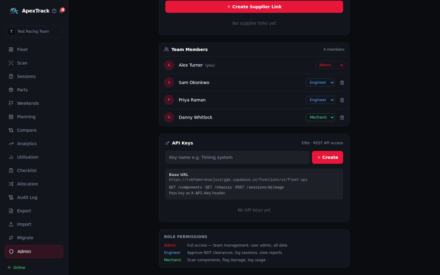 API key management in the Admin panel