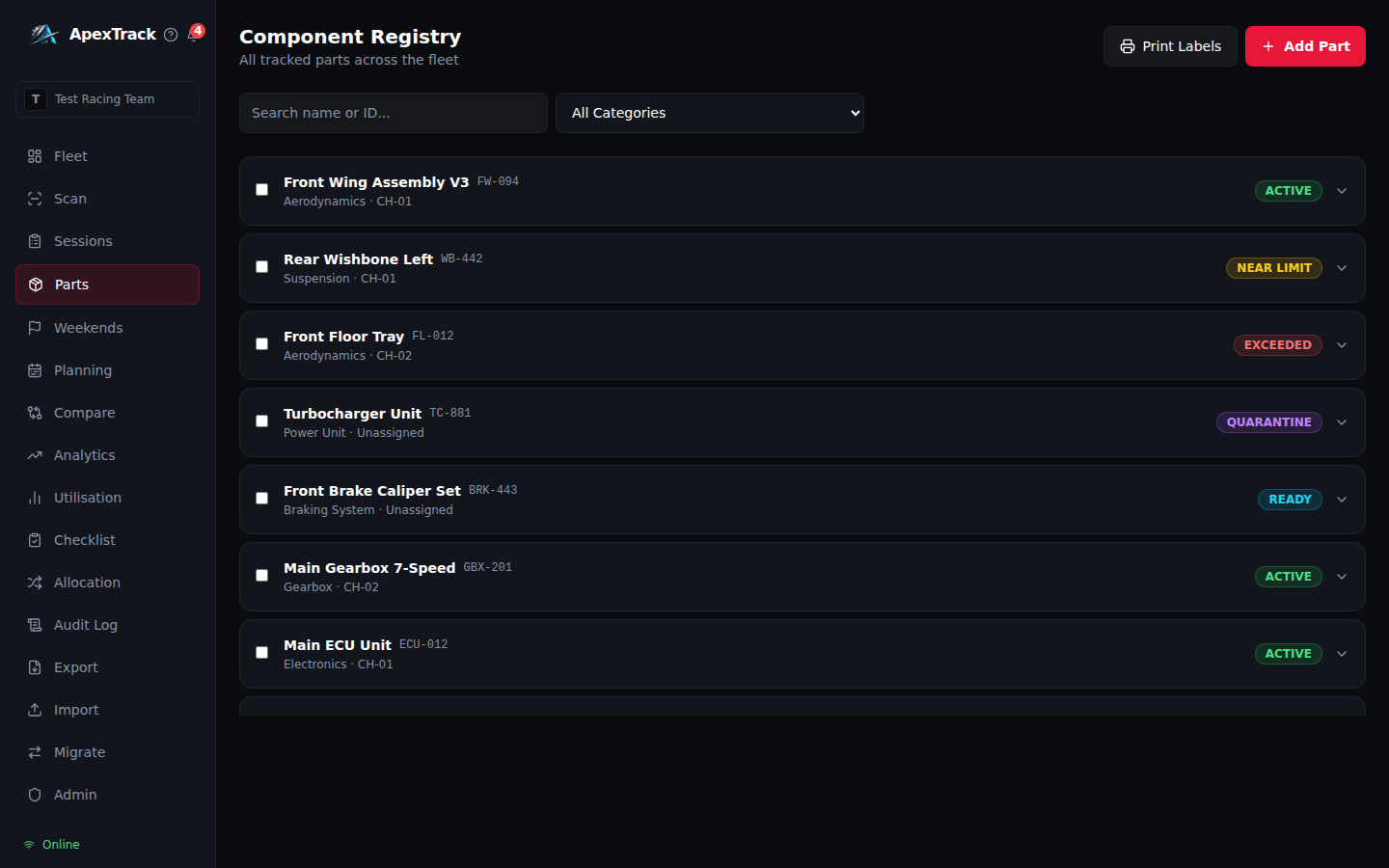 ApexTrack component registry